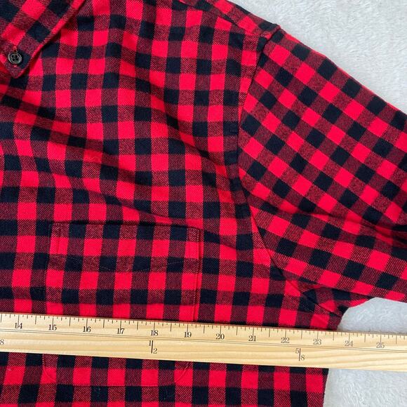 Lands' End Buffalo Plaid Flannel Shirt Men L Red Lumberjack Cowboy Button Down - Picture 11 of 13